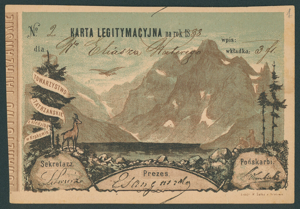 Ozdobna karta legitymacyjna TT na rok 1888, egz. Walerego Eljasza - Radzikowskiego